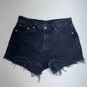 Levi’s 501 Cut Off Womens Shorts Black Denim Button Fly Raw Hem SIZE 29 29" W
